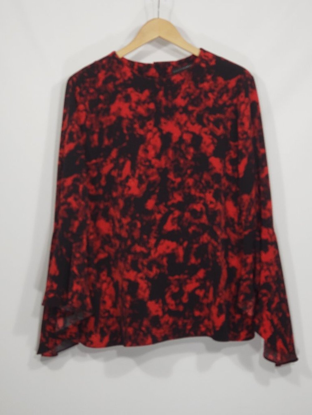 Grace Elements Black Red Blouse Bell Sleeves Women's XL